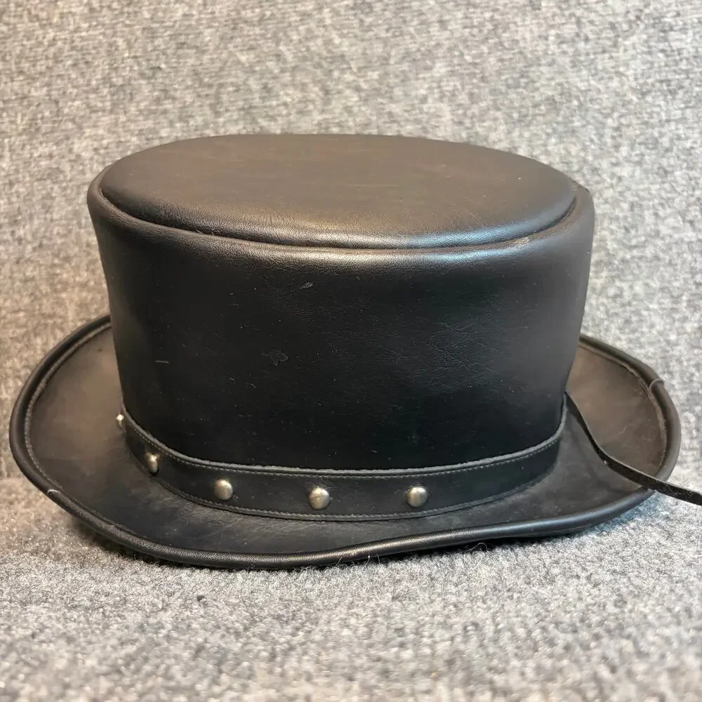 Kenny K Black Faux Leather Studded Top Hat Steampunk Gothic Hat Medium Size M